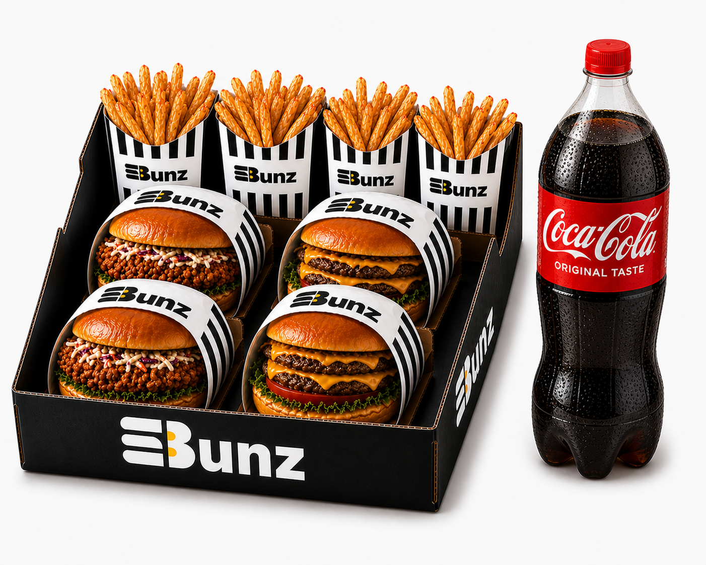 Bunz Mixed Box Set with burgers and fries